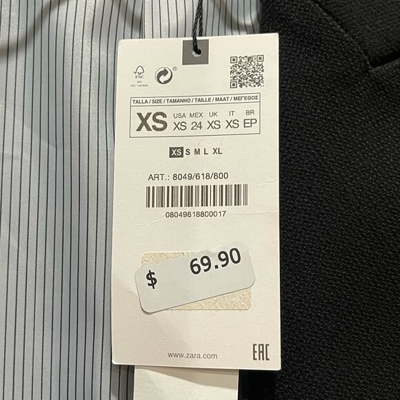 NEW Zara Printed Cuff Blazer in Black Size XS - Picture 7 of 10